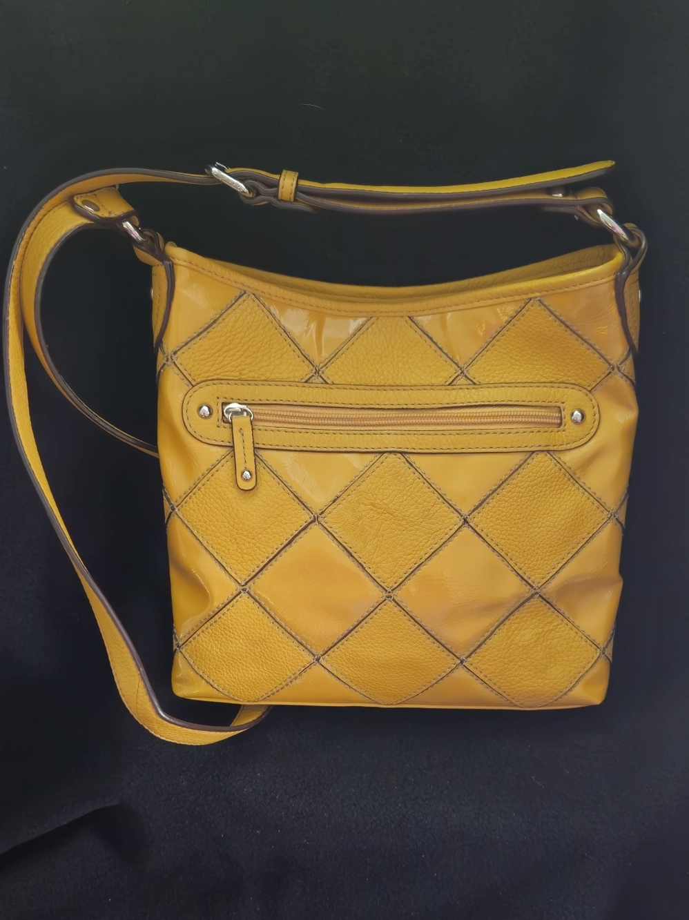 Tignanello Diamond Patterned Mustard Yellow/Gold Leather Crossbody Bag